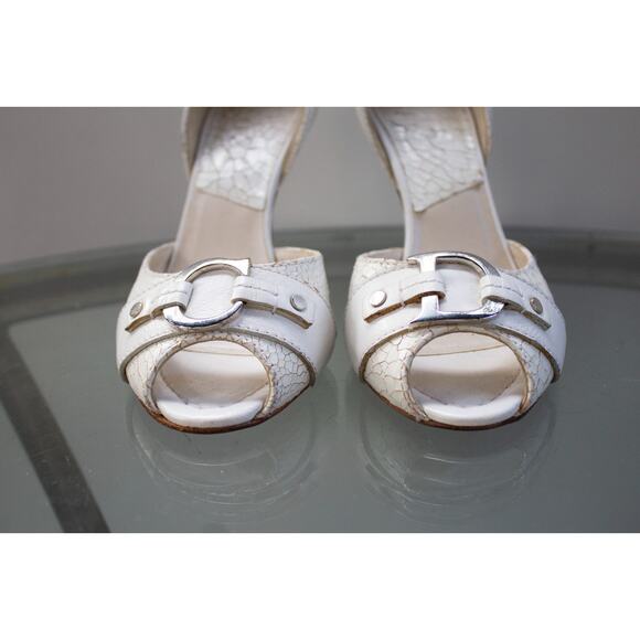 Dior White Snake Skin Crackle Slip On D C Peep Toe Heels Size 38.5 / 8.5 US - Picture 5 of 14